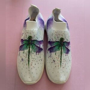 Women's White and Purple Dragonfly Sneakers
